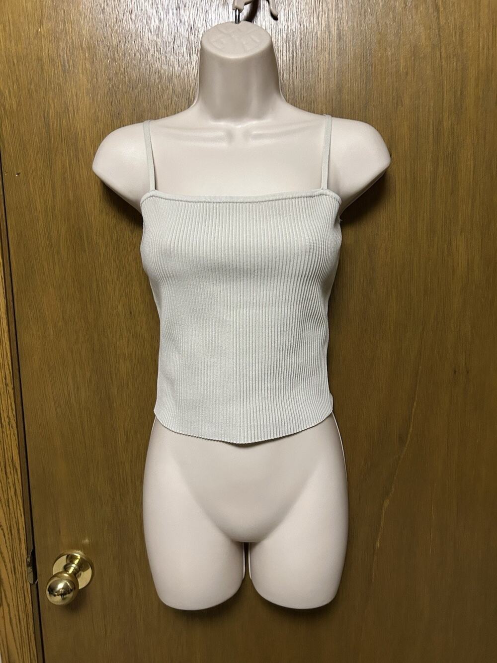 Aritzia Babaton size S SCULPT KNIT Ribbed Cropped Tank Top Crop Beige Cream V25